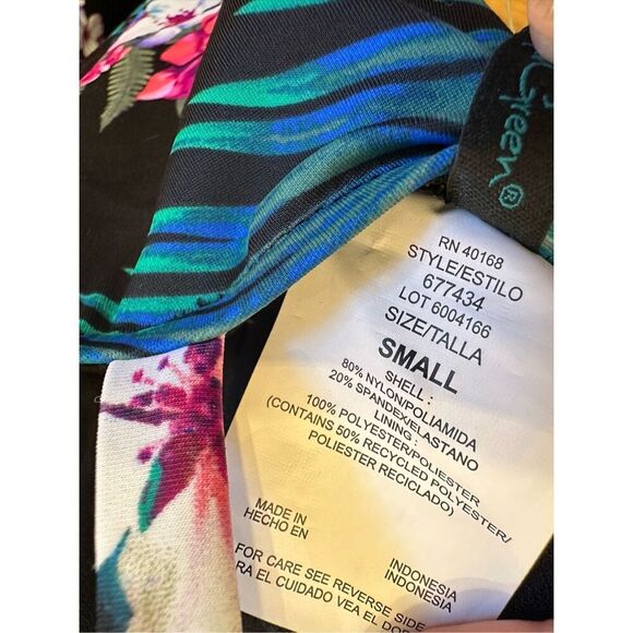 Aqua Green Black Tummy Control Floral One Piece Swimsuit New - Picture 6 of 7